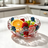 Ensemble de bols et assiettes en verre rose coloré, vente en gros d'usine, bols décoratifs en verre gaufré pour desserts et salades, pour usage domestique et banquets.