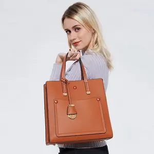 AZB435 Large Capacity Pu Leather Logo Hanging Decoration Handbag Tote Bag Women Shoulder Bag Briefcase Laptop Bag