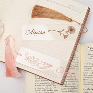 Marque-page acrylique de fleur de <span class=keywords><strong>naissance</strong></span> Signets de nom personnalisés avec des glands Marqueur de page mignon Cadeaux pour femmes Filles Amoureux des livres - Product Image 6