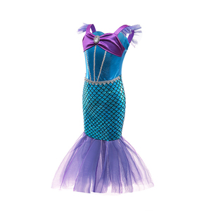 Disfraz de sirena con mangas con volantes para niños, vestido con estampado de escamas, cola de sirena, traje de princesa para niñas, disfraz de cosplay para cumpleaños, fiesta de Halloween - Product Image 5