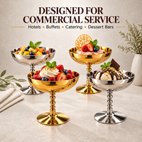 Bol à dessert sur piédestal en acier inoxydable doré et argenté pour Noël, mariage, fête, hôtel, buffet et traiteur événementiel
