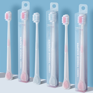 New Design 2 in 1 Soft Bristle Toothbrush with Built-in Tongue Cleaner for Home Use Adult Oral Care
