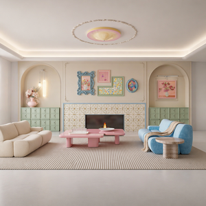 Service clé en main de design d'intérieur sur mesure, style crème pastel, aménagement complet de la maison, installation sur site à l'étranger, projet de villa - Product Image 1