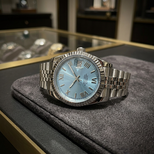 Montre de plongée personnalisée Dayjusts, argent, bleu glacé, mouvement SEIKO NH35, bracelet en acier inoxydable 29 mm, logo MOD, montre analogique avec réserve de marche - Product Image 3