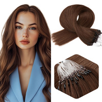 Extensions de cheveux Microlink, micro-boucles, cheveux humains doux, extensions de cheveux humains naturels, balayage brun foncé avec brun moyen