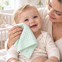 Serviette faciale en bambou tissé losanges, 25x25cm, réutilisable, pour le visage et petit essuie-mains pour bébé, directement de l'usine