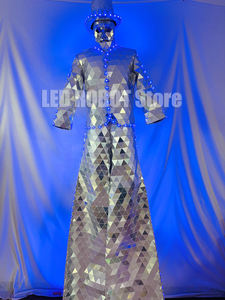 Nuevos zancos Walker para hombres LED espejo disfraz conjuntos para DJ Cosplay sombrero y máscara escenario baile fiesta carnaval Halloween Navidad fiesta - Product Image 2