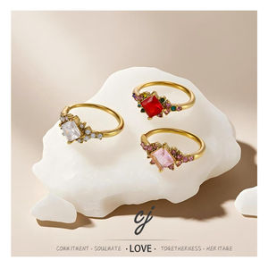 Carline Fashion Stainless Steel Square <strong>Gems</strong> Cubic Zirconia Pink Zircon Ring 18k Gold Finger Rings Colorful <strong>Jewelry</strong> for Women - Product Image 1