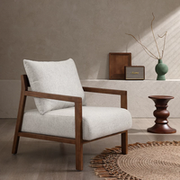 Fauteuil d'appoint en bois de frêne avec design ergonomique à 107 degrés, accoudoirs en bois massif pour salon, chambre, bureau