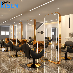 KISEN Stainless Steel Salon Display Cabinet Dressing <b>Table</b> And Storage Shelves Two-way With LED Light Makeup For Barber Shop Use - Product Image 5