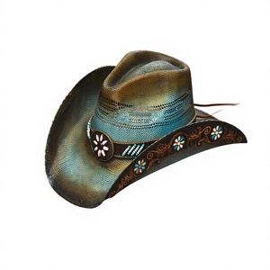 Unisex Cowboy <b>Hat</b> Hand Embroidered Floral Design Adjustable Band Outdoor Spring <b>Summer</b> Casual Style 56-58CM - Product Image 4