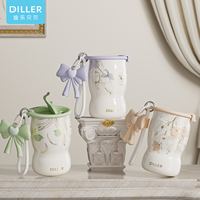 DILLER - Taza Aislada con Revestimiento Cerámico de 320 ml, Termo de Acero Inoxidable 316 con Adorno de Conejo para Mujeres y Niñas