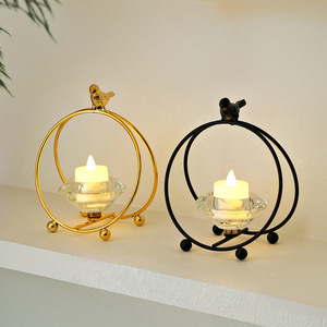 Bird Shaped Crystal Tea Light Holder Iron Flameless Home Decoration <b>Candlestick</b> - Product Image 1