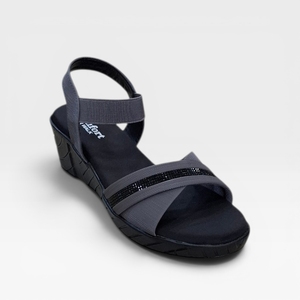 Sandales compensées grises pour femmes, à brides croisées élastiques, confortables, faciles à enfiler, décontractées, antidérapantes, légères, durables, pour l'été - Product Image 1