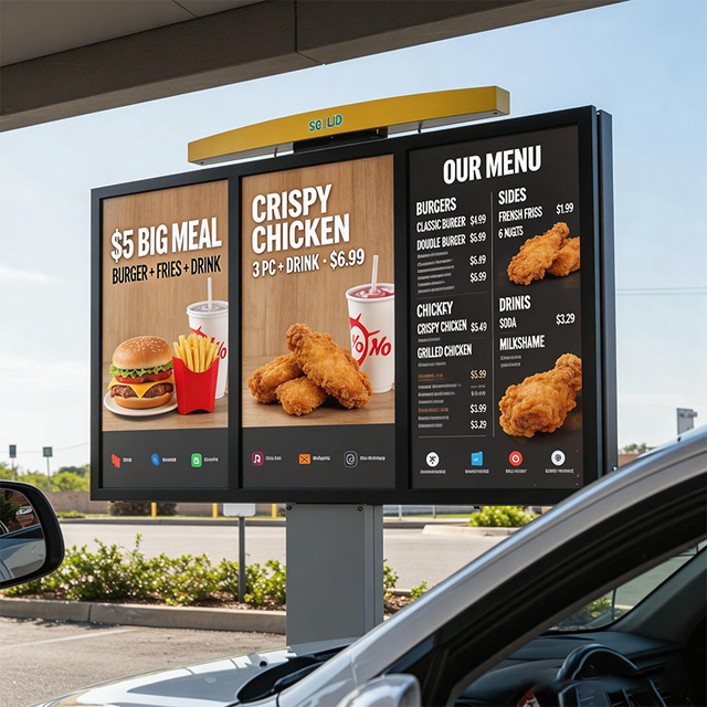 Outdoor Commercial Drive-Thru Display 55/65/75 Inch 4K IP65 Waterproof High Brightness Digital Menu Board LCD Screen 2-Year