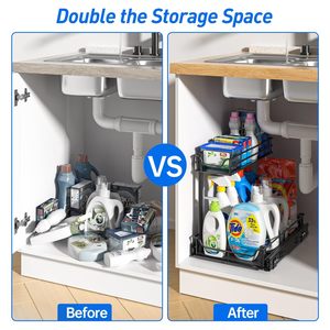 Organizador de gabinete extraíble con toboganes mejorados Estante de fregadero deslizante Estantes de almacenamiento de gabinete Organizador debajo del fregadero - Product Image 6