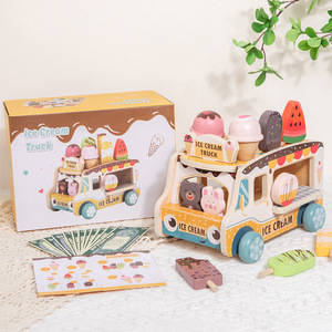 Giocattoli Educativi <span class=keywords><strong>Montessori</strong></span>, Accessori per Giochi di Ruolo, Negozio di Simulazione, Camion Gelateria in Legno, Giocattoli EN71 - Product Image 3