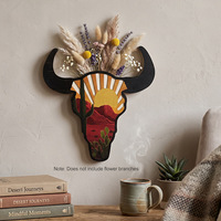 Décoration murale en bois effet 3D Crâne de taureau western, paysage désertique superposé, style vintage, pour la maison, les cafés, les restaurants et les bars