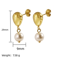 Pendientes de moda de acero inoxidable sin deslustre de lujo, joyería, pendientes de gota de agua de perlas de agua dulce