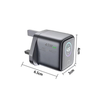 Cargador Rápido GaN de 45W de Fábrica, Enchufe UK, PD QC3.0, Adaptador de Pared USB C, Pantalla Digital, Mini Cargador de Viaje Resistente al Fuego para Dispositivos Móviles