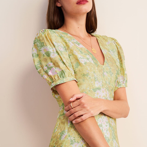 Avocado Green Puff Sleeve Floral Maxi <strong>Dresses</strong> <strong>Summer</strong> Resort Women's v Neck <strong>Shift</strong> <strong>Dress</strong> - Product Image 5