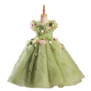 Enfants formel dentelle <span class=keywords><strong>vert</strong></span> elfe Mori fleur anniversaire princesse robe filles hôte spectacle Piano Performance Costume été - Product Image 1