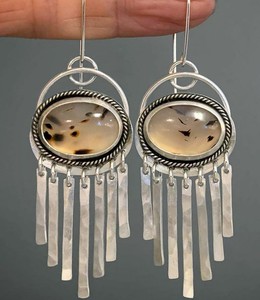 Boucles d'oreilles en argent Sterling 925, bijou de déclaration, en Agate du botswana, pierre précieuse - Product Image 1