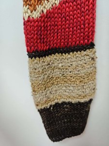 Ethnic - Inspired Fringed Knitted <b>Cardigan</b> with Color - Blocked Wavy Patterns in <b>Red</b> - Dominant Tones - Product Image 5