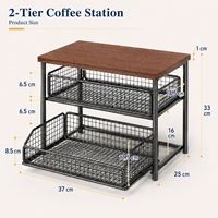 Organisateur de dosettes de café avec tiroir, support de machine à café pour comptoir, étagère de rangement multi-niveaux pour bar à café, pour tasses et accessoires