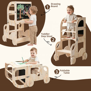 Özelleştirilebilir Araba Şeklinde Bebek Öğrenme Kulesi Çok Fonksiyonlu 3'ü 1 Arada Katlanabilir Öğrenme Kulesi Sağlıklı Ahşap Öğrenme Kulesi - Product Image 2