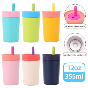 12oz stainless steel cups for kids bpa-free silicone <b>straw</b> spout kids stainless steel drink cups - Product Image 2