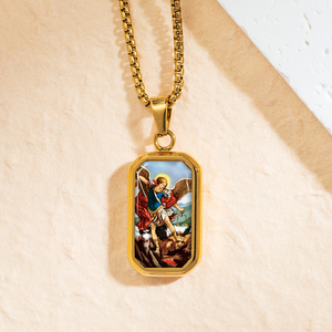 GIVELUCK Христианский Религиозный Святой Майкл Архангел Амулет ожерелье из нержавеющей стали 18K позолоченный кулон - Product Image 1