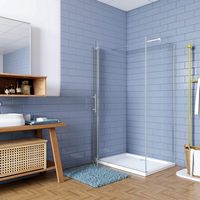 Cabine de douche angulaire DF avec porte pliante, fixation murale, verre trempé 8-10 mm, barre stabilisatrice anti-calcaire, chrome poli