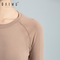 124114016 Baiwu col rond mince Fitness Gym Yoga Sport entraînement danse t-shirt haut court pour filles femmes