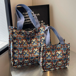 Sac fourre-tout grande capacité en coton et lin, motif floral coréen, style INS, pour boîte à lunch portable - Product Image 1