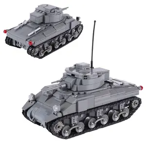 Mini ww2 Figur militer mainan blok bangunan partikel anak-anak kendaraan senjata tangki menengah Sherman militer AS