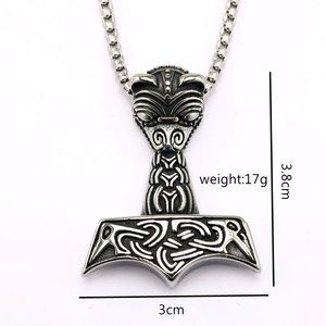 Nordic Retro Stainless Steel Men's Thor Hammer Pendant Necklace Gift Jewelry Geometric Design Asymmetry Pattern <b>Cross</b> Shape - Product Image 5