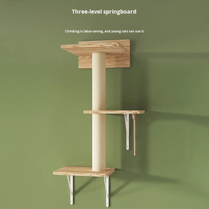 מתקן טיפוס לחתולים מעץ מלא, מודרני וידידותי לסביבה, תלוי על הקיר, בית לחתולים חוסך מקום, חבל סיסל, משטח גירוד פנימי/חיצוני, קרטון. - Product Image 6