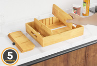 Lemari Penyimpanan Dapur Bambu Tutup Organizer Dapur Kompak Piring Piring Mangkuk Cangkir Tutup Pemegang dengan 5 Pembagi Disesuaikan