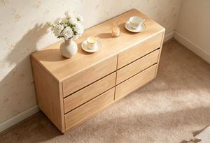Commode scandinave moderne en bois massif à 6 tiroirs, meuble de rangement pour salon, buffet - Product Image 4