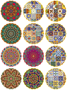 Ensemble de sous-verres en céramique avec support métallique, base en liège, tapis absorbants pour décoration intérieure, motifs plantes abstraites - Product Image 3
