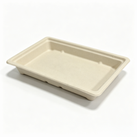 Afbreekbare, recyclebare, wegwerpbaar rechthoekig sushi- en fruitplateau, stapelbaar, geschikt voor magnetron, van bagasse, voor fastfood.