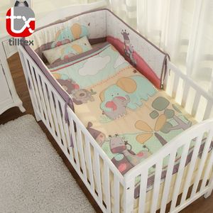 Bé Crib <span class=keywords><strong>Set</strong></span> 4 Mảnh Con Hươu Cao Cổ Thiết Kế Crib Quilt Thêu Bộ Đồ Giường Bé Đặt - Product Image 3