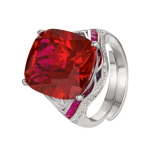 High End Jewelry Eco-friendly Copper 14*16MM Red Cubic Zirconia Open Adjustable Band <b>Rings</b> for Women Flexible Fit - Product Image 1