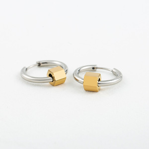Hoop Earrings <b>Titanium</b> Steel Geometric Cube Design Men's Fashion Jewelry Summer 2022 - Product Image 2