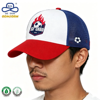 Gorra de Béisbol Personalizada OEM ODM con Logotipo de Llama de Fútbol de 3 Tonos (Rojo, Blanco, Azul) para Actividades al Aire Libre, para Fanáticos del Deporte, Estilo Casual