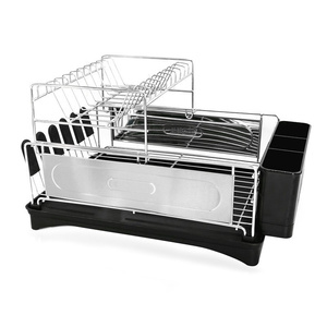 Household Metal Stainless Steel 2 Tier Dish Rack Drying Plastic Kitchen Storage Rack