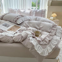 Ensemble de literie double couche à volants style palais, OEM/ODM personnalisé, 200TC, teinture réactive, pour mariage, hôtel, maison