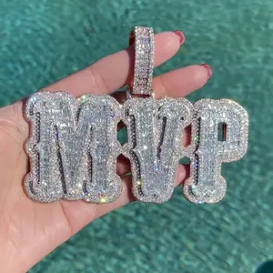  Icy-Colgante con letras chapadas en oro Real para mujer, joyería de Hip Hop, bordado artesanal, nombre personalizado privado, collar de diamantes de moissanita