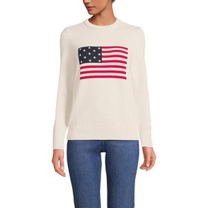 FOXA Pull en coton à col rond pour femme avec broderie drapeau américain, manches longues, tenue décontractée - Product Image 1
